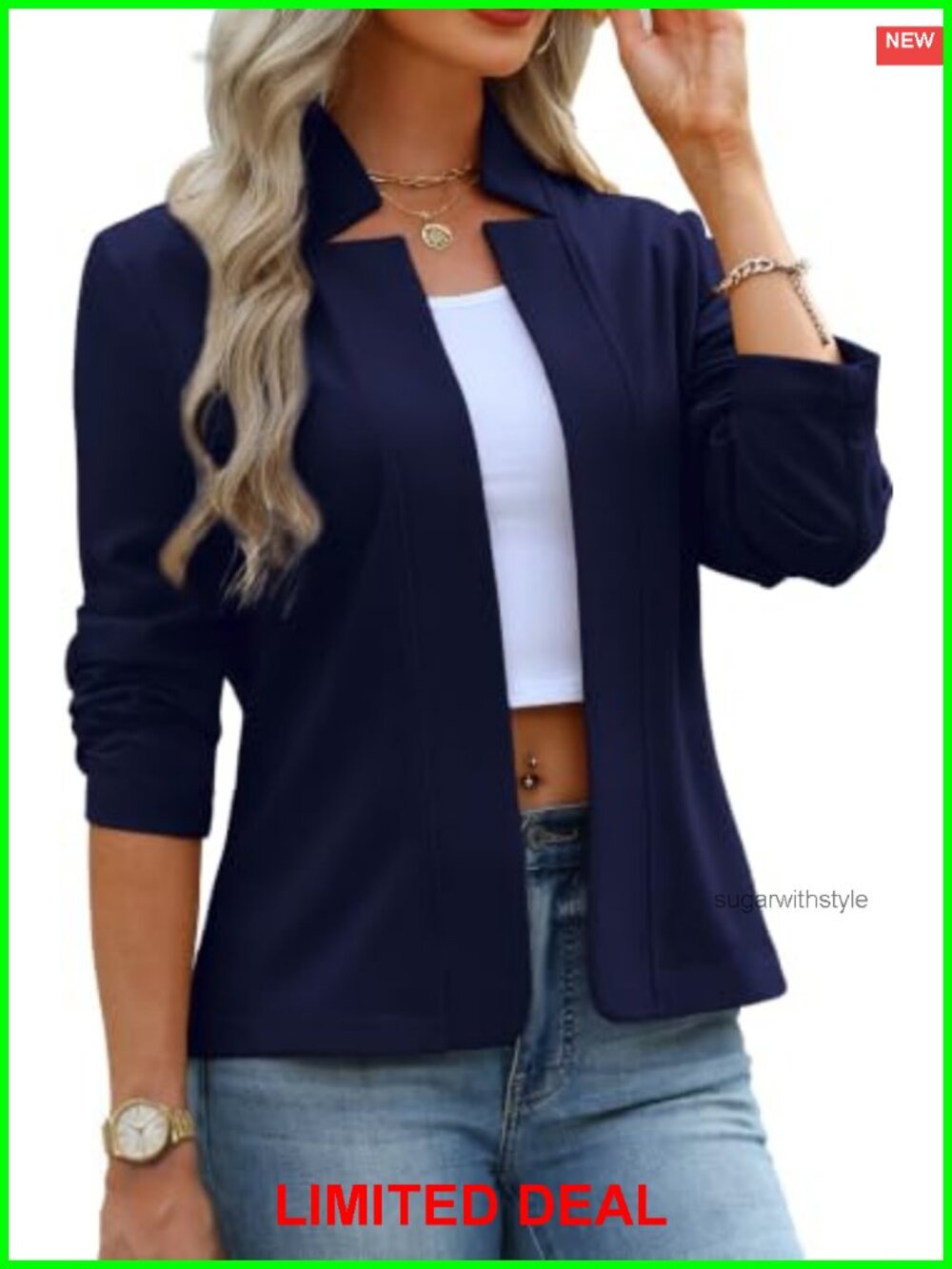 Knit Blazer Slim Fit Business Casual Open Front Stretch Lightweight No Buttons